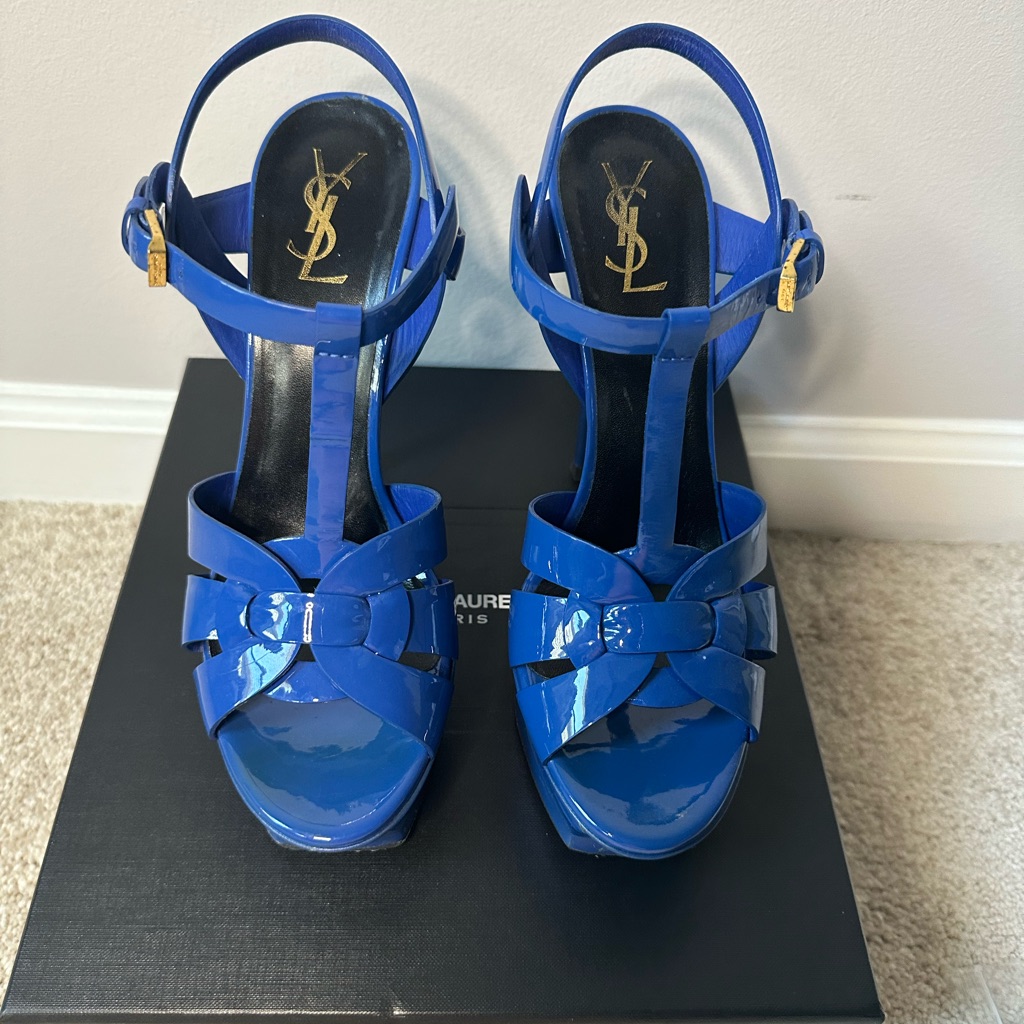 Saint Laurent Tribute T-Strap Platform Sandal.